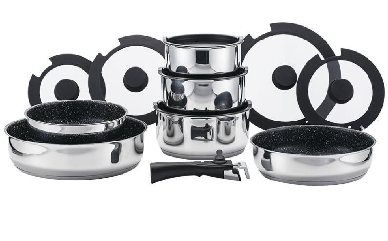 Stackable pots and pans with removable handle, Non-stick
